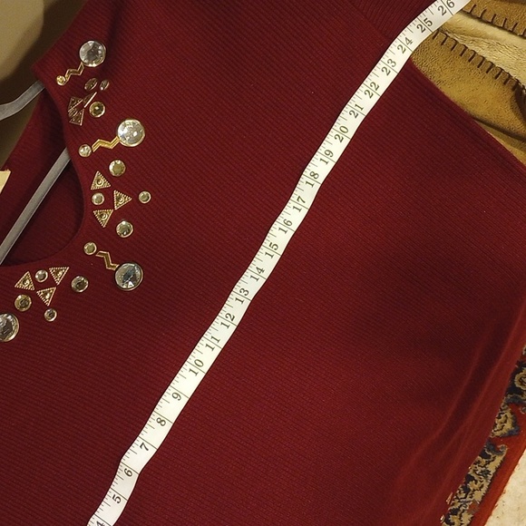 LDS OS 80's Look Beaded/Jeweled Burgundy Sweater Dress - Picture 12 of 15